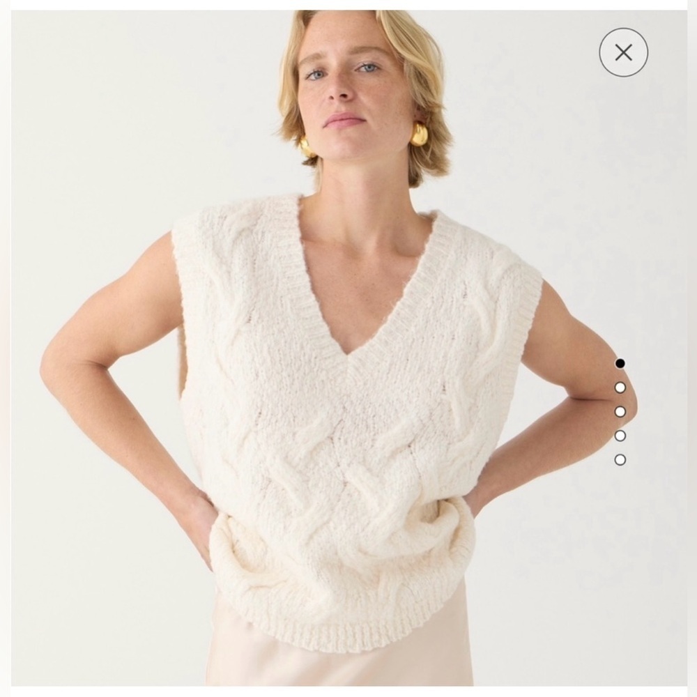 J. CREW cable-knit V-neck Ivory Wool Alpaca Blend Vest Size L